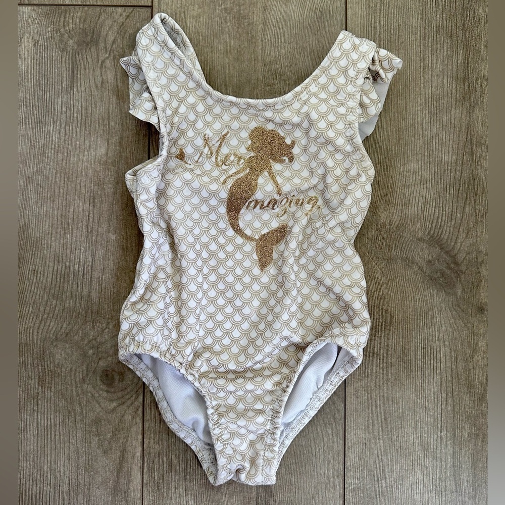 Penelope Mack 1 Pc Gold Fully Lined Mermaid Mermazing Swimsuit Size 24 Months